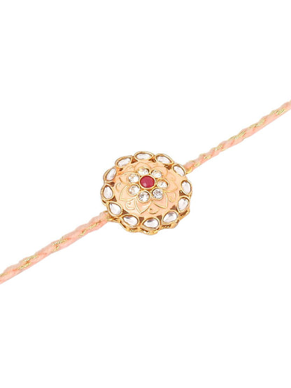 Anouk Kundan Studded Floral Bhaiya Bhabhi Rakhis With Roli Chawal Chandan & Mishri
