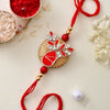 Dhiyona Red Beaded Rakhi With Roli Chawal & Greeting Card