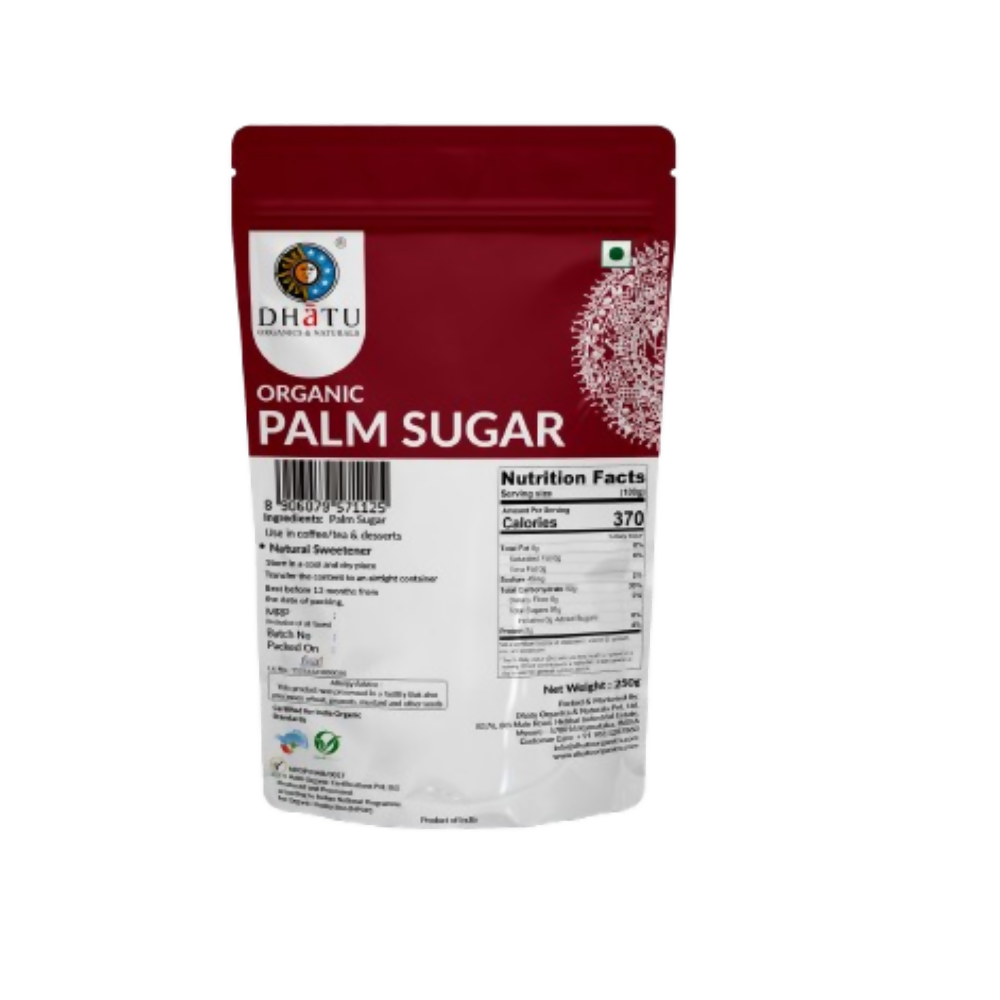 Dhatu Organics & Naturals palm sugar in a jar, showing the golden granulated sugar used for natural sweetening.