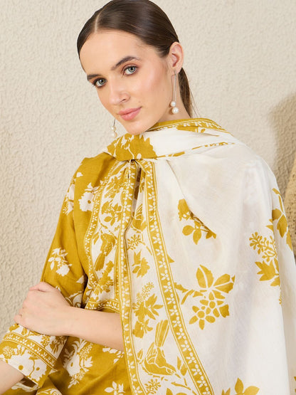 Women Floral Printed Pure Cotton Kurta with Trousers & Dupatta