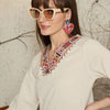 Dhiyona IE Ethnic Motifs Embroidered V-Neck Straight Thread Work Kurta With Trouser
