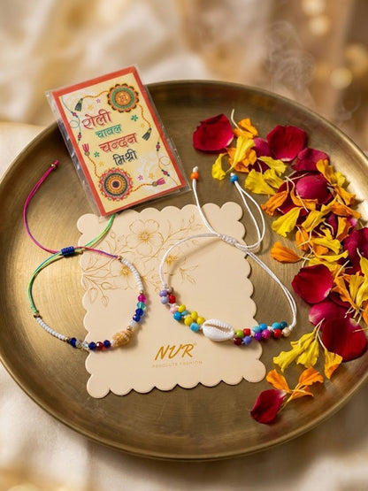 Anouk Set Of 2 Artificial Beads Thread Rakhi With Roli Chawal Chandan Mishri