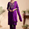 Indyancart IE Women Ethnic Motifs Embroidered Regular Thread Work Liva Kurta with Trousers & With Dupatta