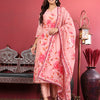 Dhiyona VR Women's Silk Kantha Hand Embroidered Kurta Set With Embroidered Dupatta