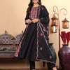 Dhiyona VR Women's Pure Black Hand Embroidered Kurta Set With Dupatta