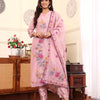 Dhiyona VR Women's Pure Mauve Kantha Hand Embroidered Kurta Set With Dupatta