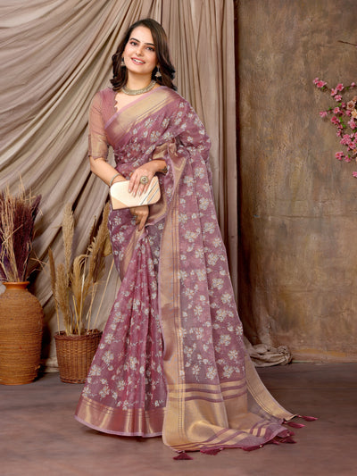 Indyancart GR Women's Florence Lavender Khadi Silk Saree
