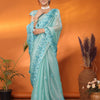 Dhiyona GR Women's Hirva Turquoise Jimmi Choo Embroidered Saree