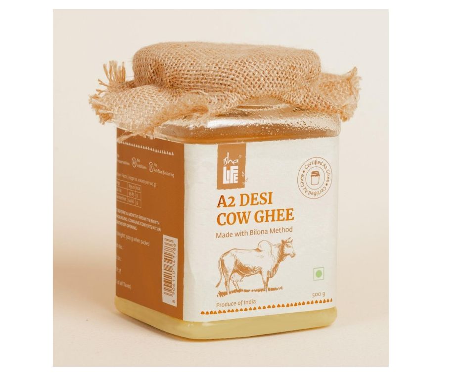 Isha Life Pure A2 Desi Cow Ghee | Made Traditionally from Curd | Made from Grass-fed Free Grazing Desi Cows' Milk - Indyancart