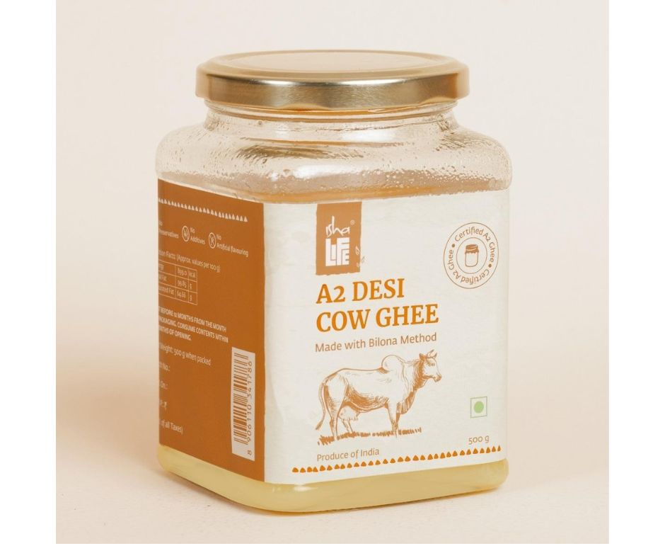 Isha Life Pure A2 Desi Cow Ghee | Made Traditionally from Curd | Made from Grass-fed Free Grazing Desi Cows' Milk - Indyancart