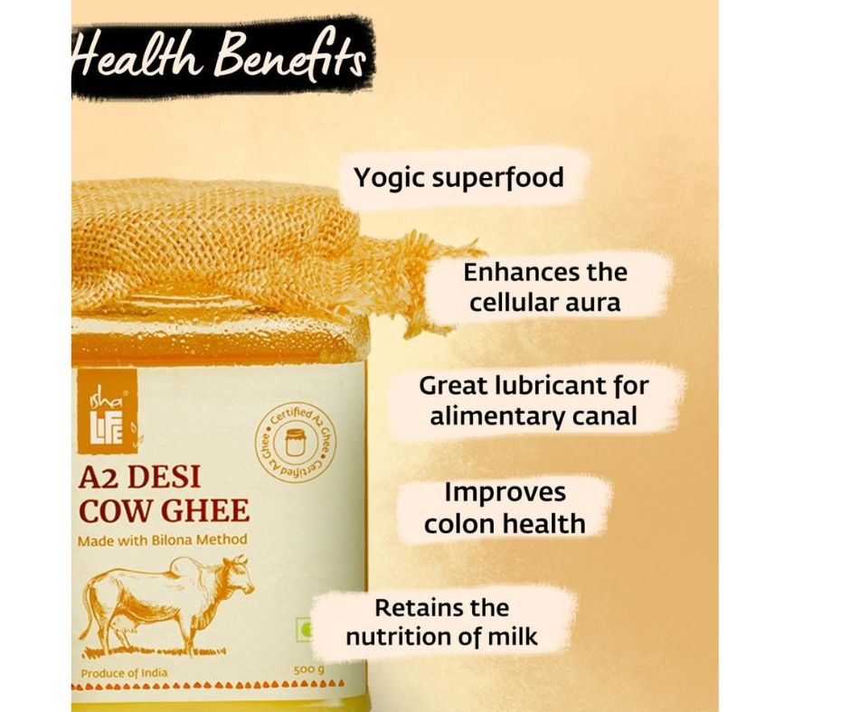 Isha Life Pure A2 Desi Cow Ghee | Made Traditionally from Curd | Made from Grass-fed Free Grazing Desi Cows' Milk - Indyancart