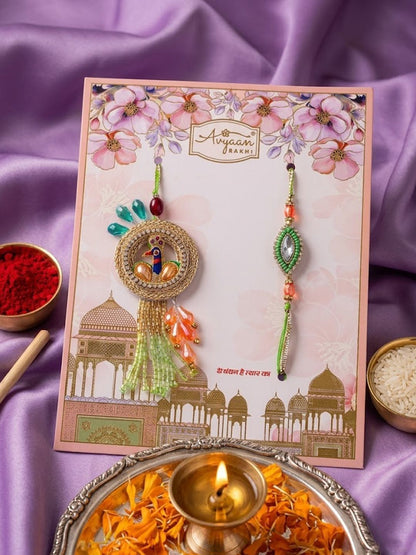 Anouk Set Of 2 Artificial Stones Designer Bhaiya Bhabhi Rakhi With Roli Chawal Chandan