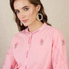 Dhiyona IE Embroidered Cotton Mandarin Collar Neck Top With Trousers Co-Ords