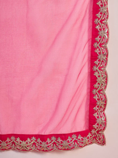 Indyancart SN Women's Floral Embroidered Notch Neck Zari Straight Kurta With Trouser & Dupatta