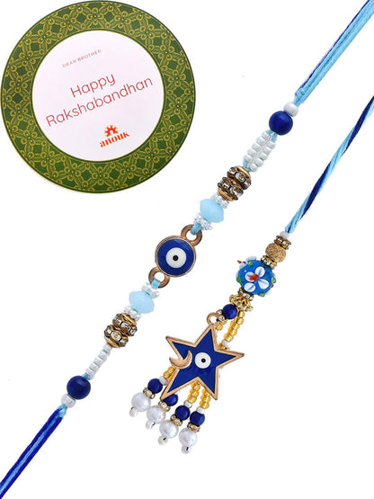 Anouk Beaded Evil Eye Bhaiya Bhabhi Rakhi With Roli Chawal & Greeting Card