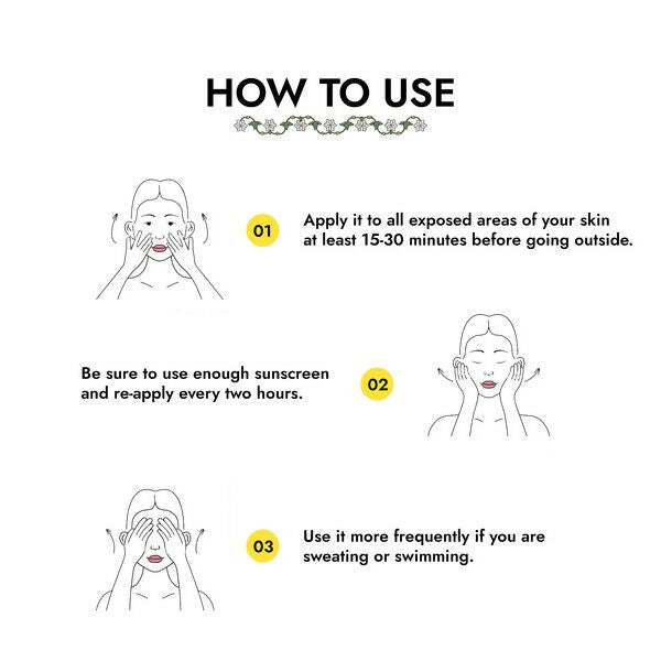 Avimee Herbal Suncreen SPF50 PA++++ for all skin types, showing the sunscreen tube with herbal ingredients and sun protection label