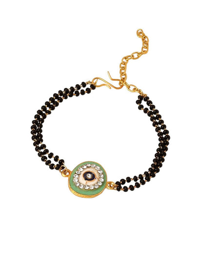 Anouk Set Of 2 Green Round Shape Artificial Stones Bhaiya Bhabhi Rakhi With Roli Chawal