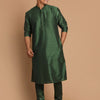 Men's Bottle Green Cotton Blend Straight Kurta Pyjama Set