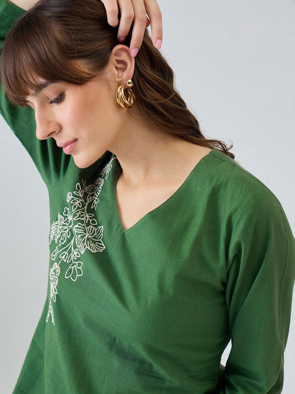 Women Floral Embroidered Regular Thread Work Pure Cotton Kurta with Palazzos