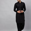 Men's Black Cotton Linen Pathani Pathani Kurta Set