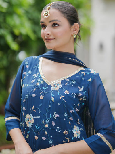 Indyancart IE Women Floral Embroidered Regular Sequinned Kurta with Sharara With Dupatta