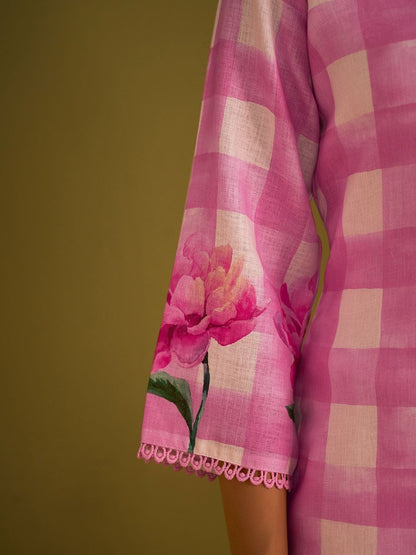 Women Floral Printed Regular Thread Work Linen Kurta with Trousers & With Dupatta