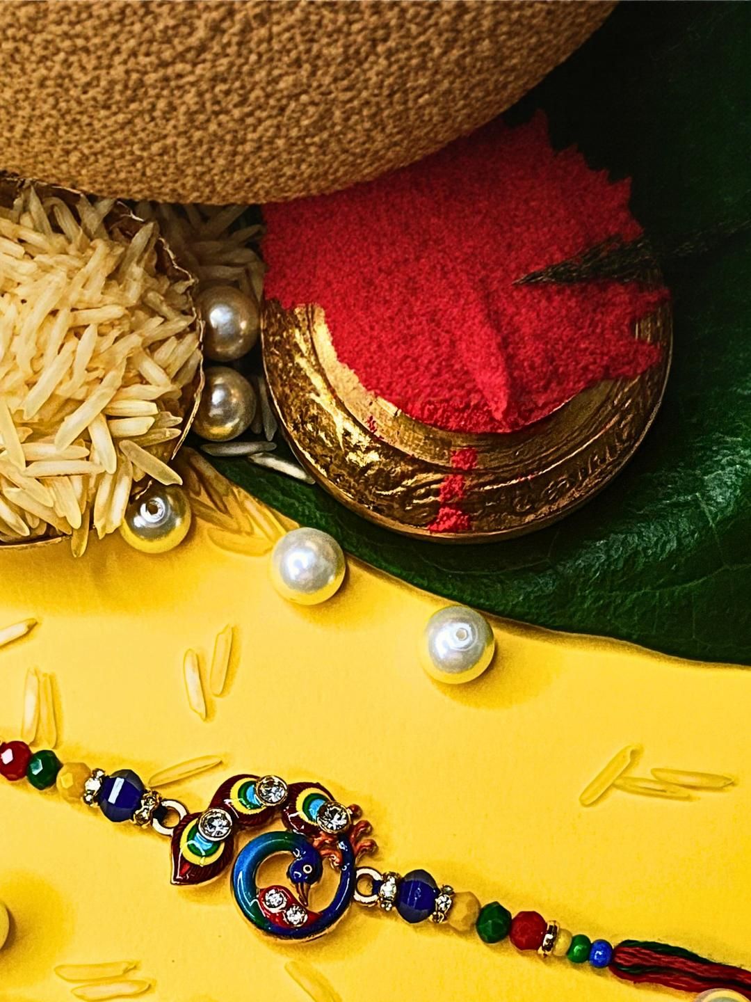 Anouk Set Of 6 Beaded Cotton Thread with AD Stones & Meenakari Designer Rakhi for Brother