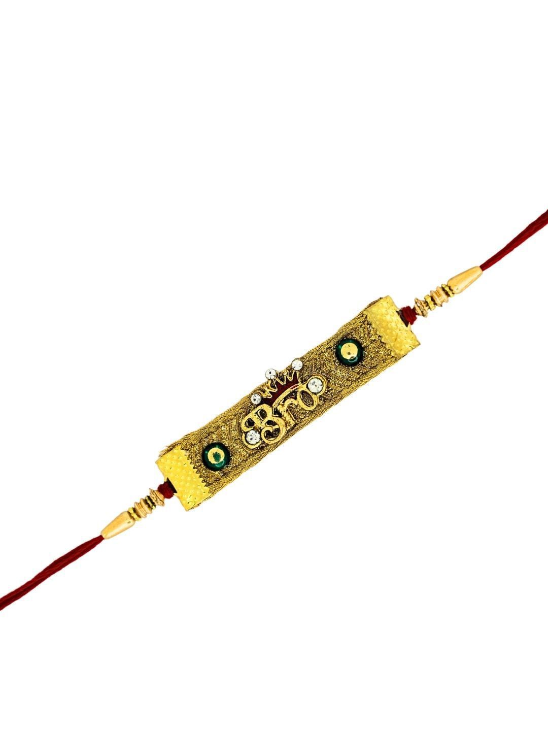Anouk Set Of 3 Stones Studded And Beaded BRO Thread Rakhis With Roli And Chawal & Card