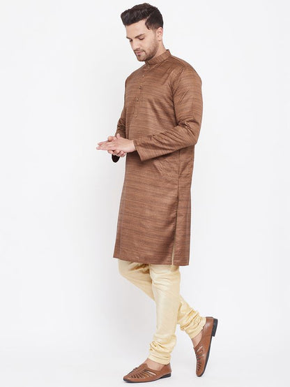 Men's Coffee Brown Silk Blend Straight Kurta Pyjama Set