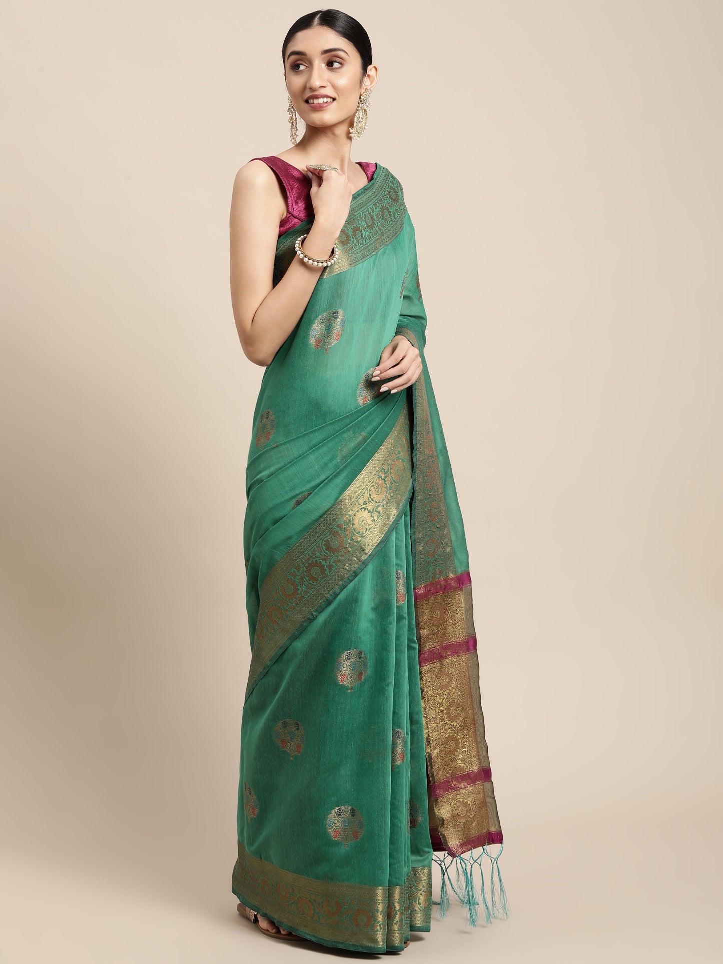 Dhiyona GR Women's Vaibhavi Seafoam Green Cotton Blend Saree