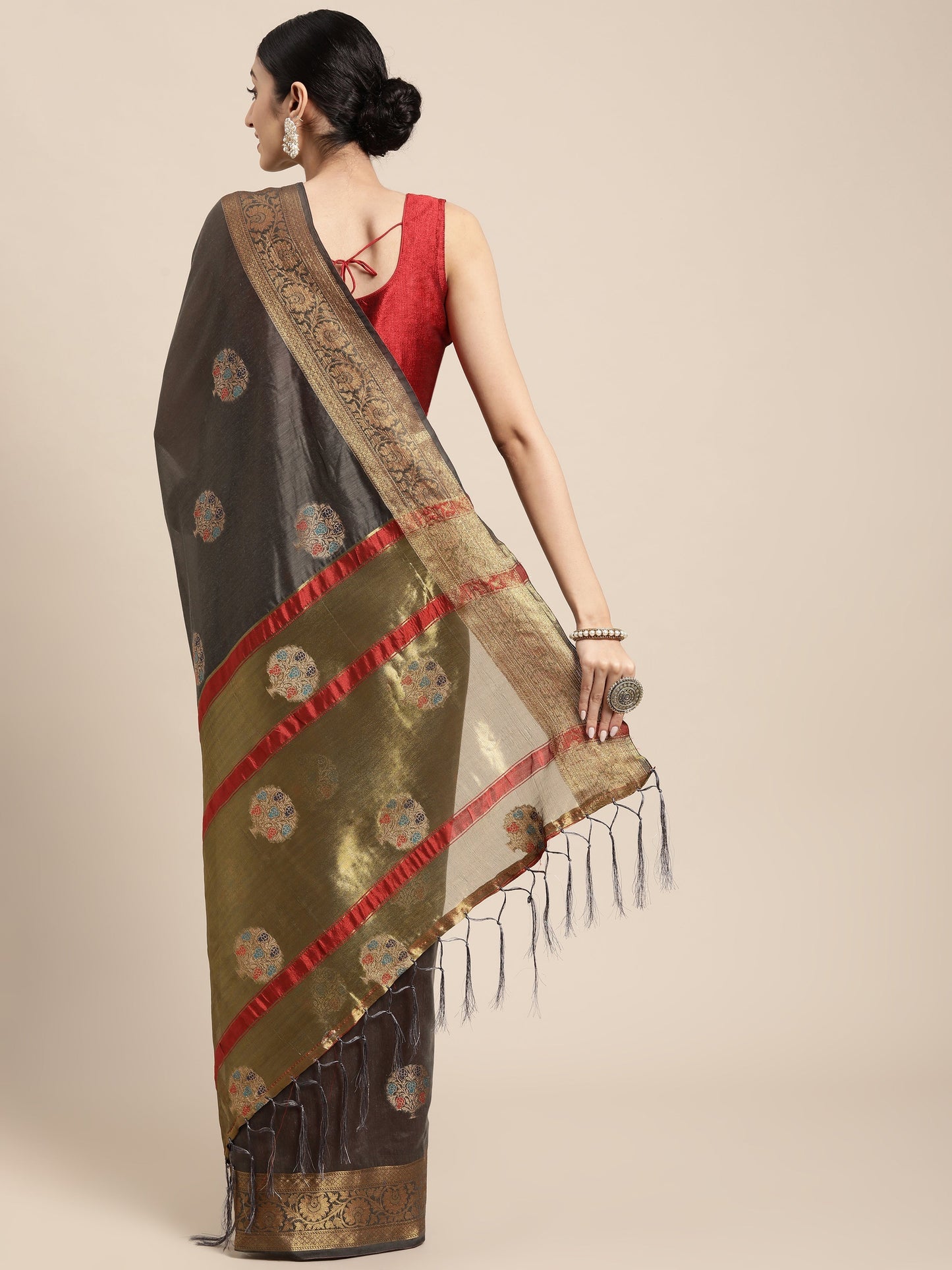 Dhiyona GR Women's Vaibhavi Davy's Grey Cotton Blend Saree