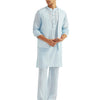 Men's Aqua Linen Straight Jacket Kurta And Pyjama Set.