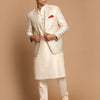 Men's Cream Viscose Straight Jacket  Kurta and Pyjama Set