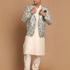 Men's Cream Viscose Straight Jacket  Kurta and Pyjama Set