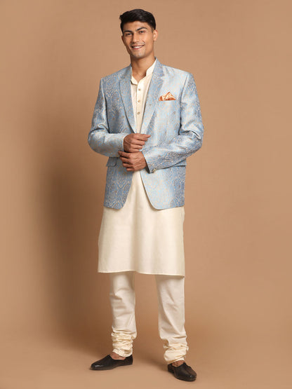 Men's Cream Viscose Straight Jacket  Kurta and Pyjama Set