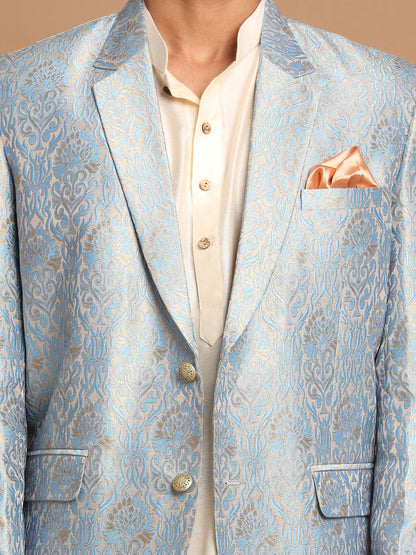 Men's Cream Viscose Straight Jacket  Kurta and Pyjama Set