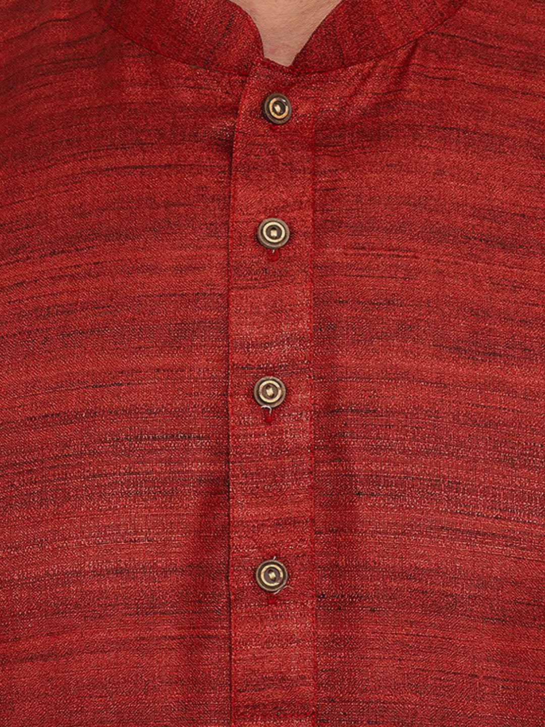 Men's Maroon Cotton Blend Straight Jacket  Kurta and Pyjama Set