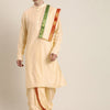 Men's Gold Viscose Straight Kurta Dhoti And Dupatta Set