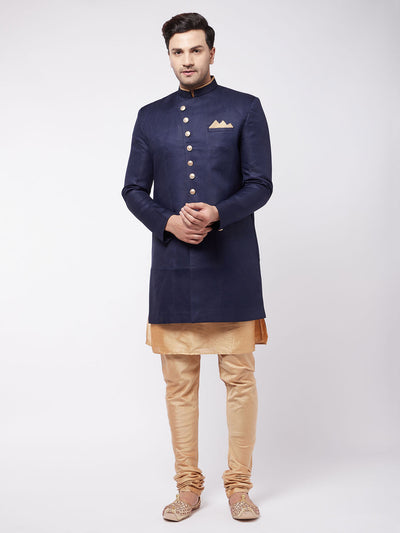 Men's Black Silk Blend Straight Jacket  Kurta and Dhoti Set