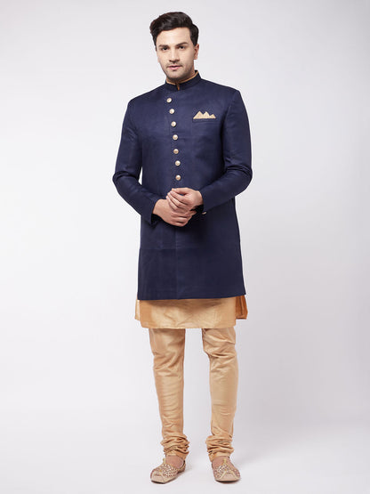 Men's Black Silk Blend Straight Jacket  Kurta and Dhoti Set