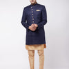 Men's Black Silk Blend Straight Jacket  Kurta and Dhoti Set