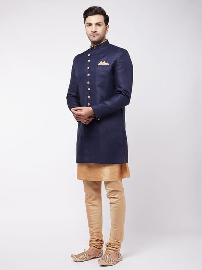 Men's Black Silk Blend Straight Jacket  Kurta and Dhoti Set