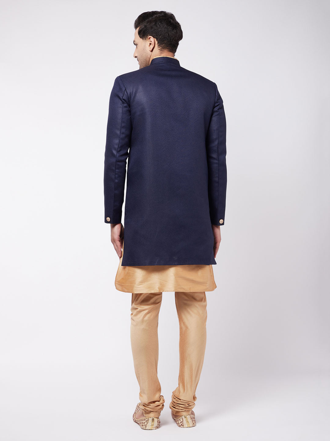 Men's Black Silk Blend Straight Jacket  Kurta and Dhoti Set
