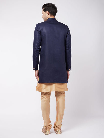 Men's Black Silk Blend Straight Jacket  Kurta and Dhoti Set