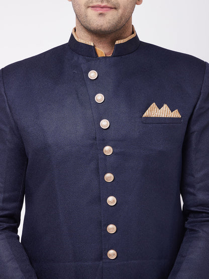 Men's Black Silk Blend Straight Jacket  Kurta and Dhoti Set