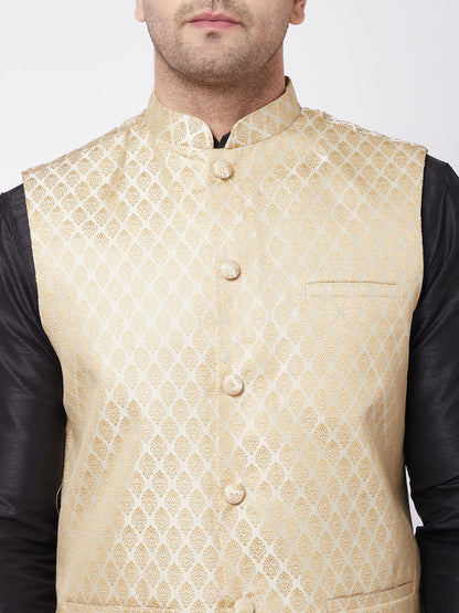 Men's Black Silk Blend Straight Jacket  Kurta and Dhoti Set