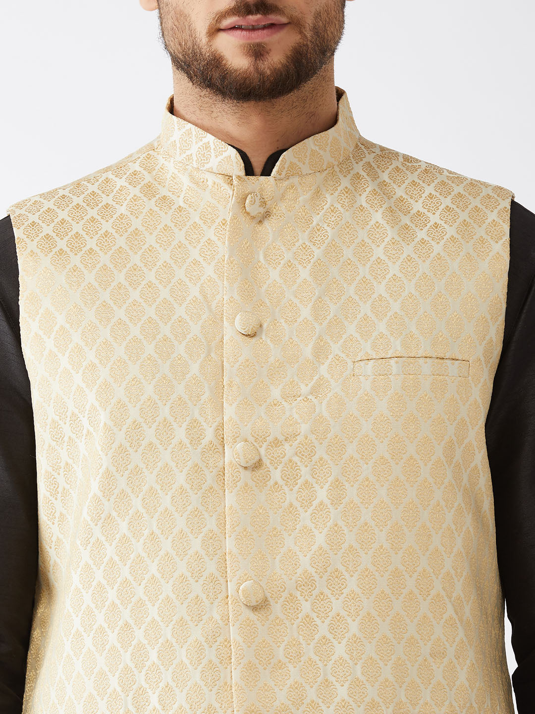 Men's Black Silk Blend Straight Jacket  Kurta and Dhoti Set