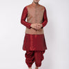 Men's Maroon Silk Blend Straight Jacket  Kurta and Dhoti Set