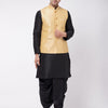 Men's Black Silk Blend Straight Jacket  Kurta and Dhoti Set