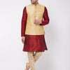 Men's Maroon Silk Blend Straight Jacket  Kurta and Pyjama Set